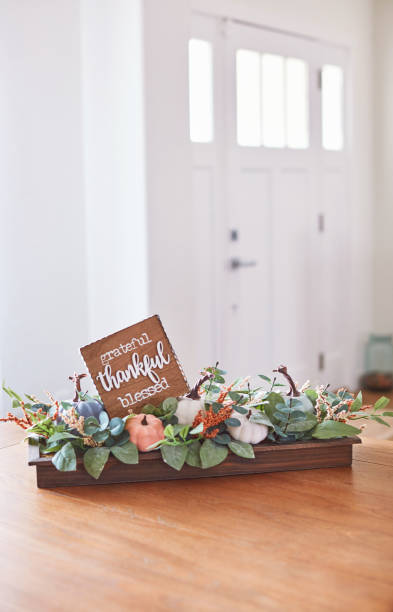 istock Bright Thanksgiving Arrangement with Thankful Message in Modern Home Interior 1344693884