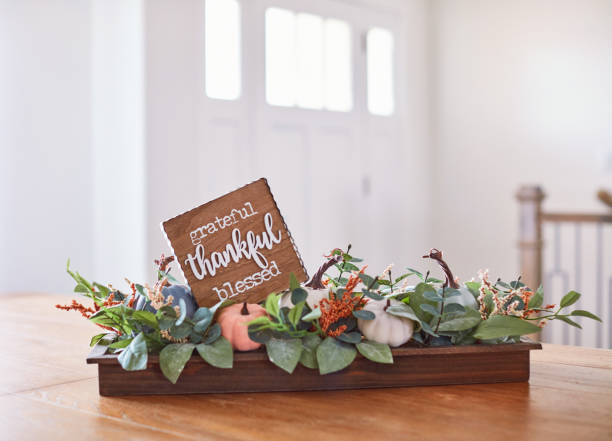istock Bright Thanksgiving Arrangement with Thankful Message in Modern Home Interior 1344693908