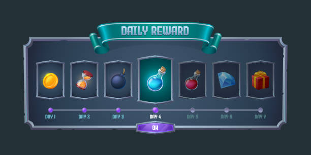 istock Daily reward frame with item icons for game design 1344695104
