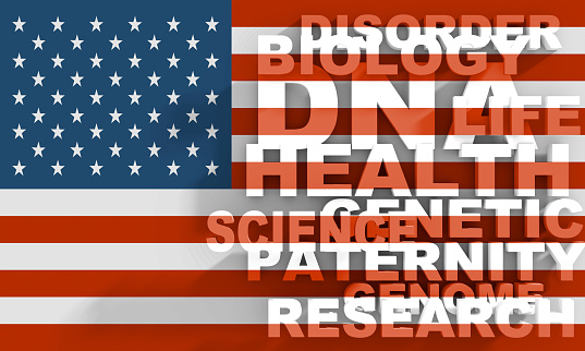 Biochemistry concept. DNA relative words cloud. 3D rendering