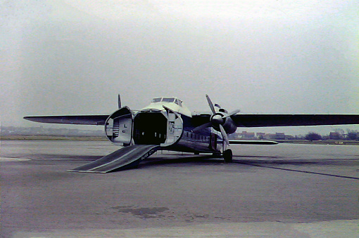 A Bristol 170 Freighter operated by Silver City Airways as a car ferry from Lydd in Kent to Le Touquet in northern France in the late 1950s