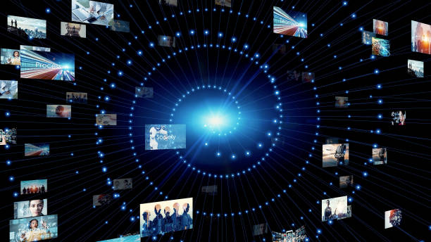 istock Digital contents concept. Social networking service. Streaming video. communication network. 1344699289