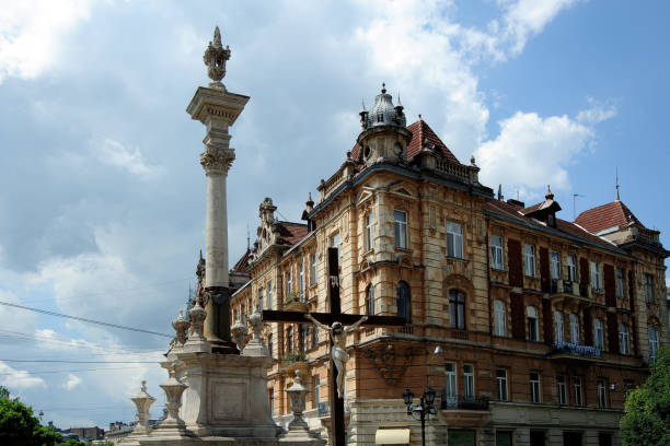 Lviv square cityscape in Ukraine