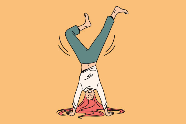 illustrations, cliparts, dessins animés et icônes de acrobatie et sentiment de concept positif - équilibre sur les mains