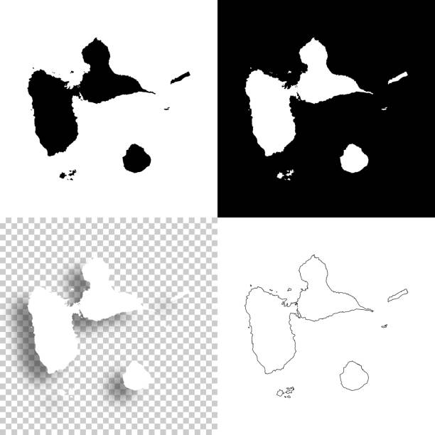 illustrations, cliparts, dessins animés et icônes de cartes de la guadeloupe pour la conception. arrière-plans vides, blancs et noirs - icône de ligne - dom tom