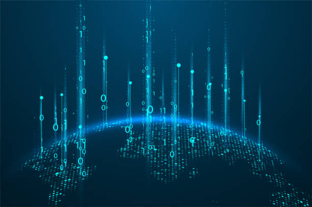 ilustrações de stock, clip art, desenhos animados e ícones de abstract planet map - binary code