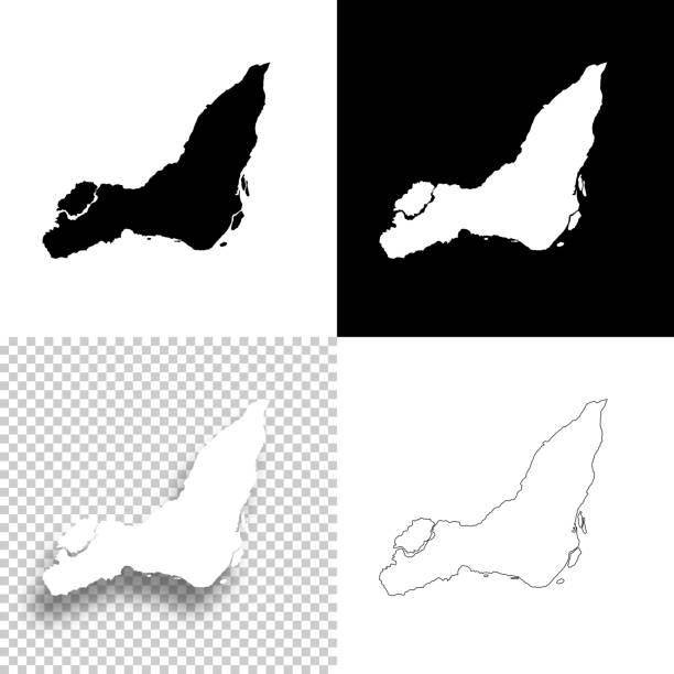 Island of Montreal maps for design. Blank, white and black backgrounds - Line icon Map of Island of Montreal for your own design. Four maps with editable stroke included in the bundle: - One black map on a white background. - One blank map on a black background. - One white map with shadow on a blank background (for easy change background or texture). - One line map with only a thin black outline (in a line art style). The layers are named to facilitate your customization. Vector Illustration (EPS10, well layered and grouped). Easy to edit, manipulate, resize or colorize. Vector and Jpeg file of different sizes. island of montreal stock illustrations