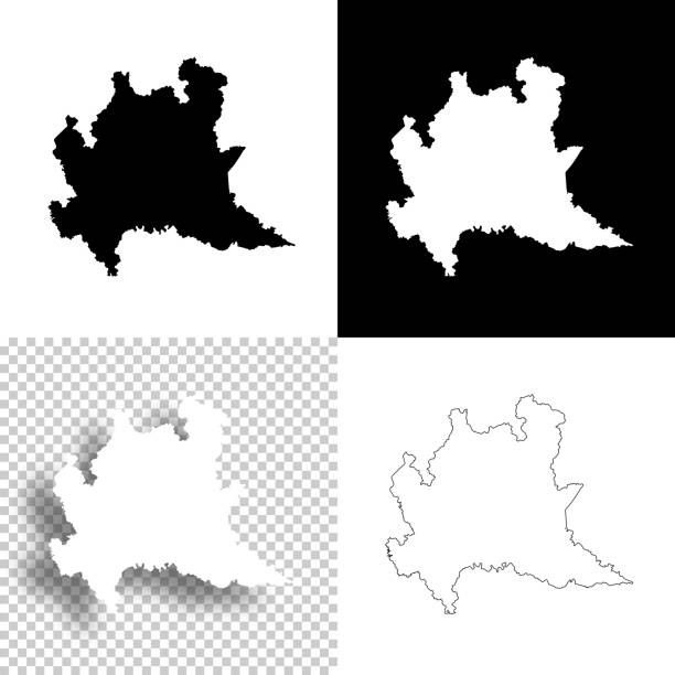 Lombardy maps for design. Blank, white and black backgrounds - Line icon Map of Lombardy for your own design. Four maps with editable stroke included in the bundle: - One black map on a white background. - One blank map on a black background. - One white map with shadow on a blank background (for easy change background or texture). - One line map with only a thin black outline (in a line art style). The layers are named to facilitate your customization. Vector Illustration (EPS10, well layered and grouped). Easy to edit, manipulate, resize or colorize. Vector and Jpeg file of different sizes. lombardy stock illustrations