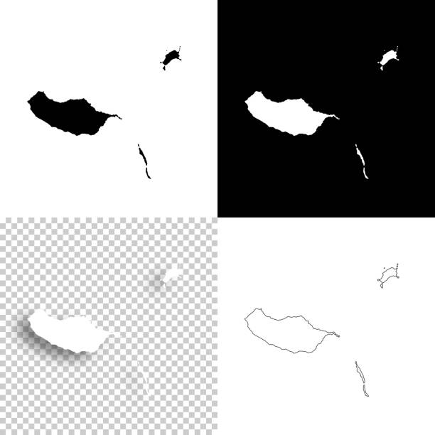 ilustrações de stock, clip art, desenhos animados e ícones de madeira islands maps for design. blank, white and black backgrounds - line icon - funchal