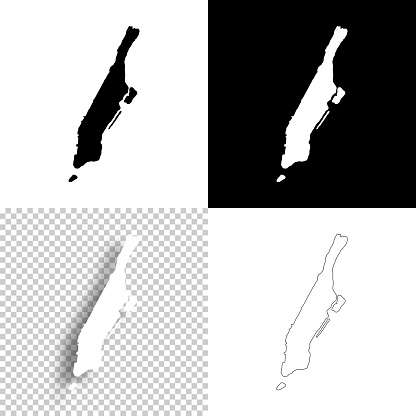 Map of Manhattan for your own design. Four maps with editable stroke included in the bundle: - One black map on a white background. - One blank map on a black background. - One white map with shadow on a blank background (for easy change background or texture). - One line map with only a thin black outline (in a line art style). The layers are named to facilitate your customization. Vector Illustration (EPS10, well layered and grouped). Easy to edit, manipulate, resize or colorize. Vector and Jpeg file of different sizes.