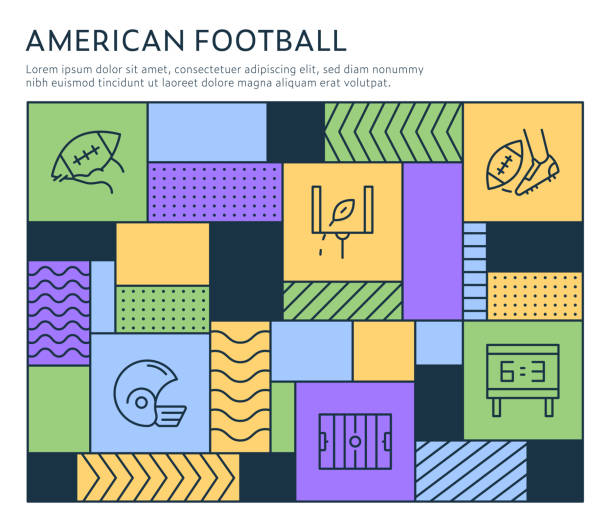 Bauhaus Style American Football Infographic Template Bauhaus Style American Football Infographic Template on multi colored background with line illustrations. football locker room stock illustrations