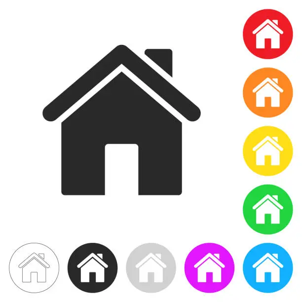 Vector illustration of Home. Flat icons on buttons in different colors