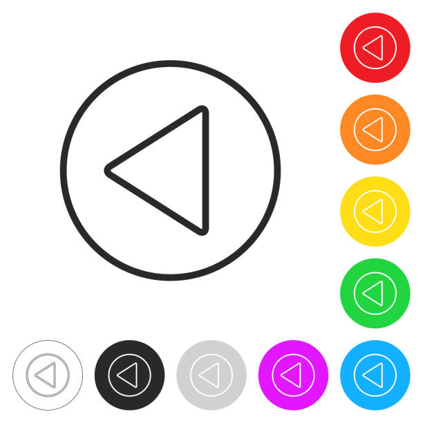 ilustrações, clipart, desenhos animados e ícones de botão anterior. ícones planos em botões em cores diferentes - triangle arrow sign red push button