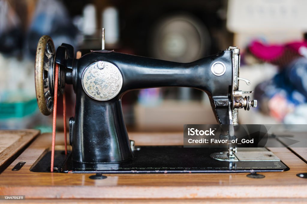 Antique Vintage Sewing Machine Front View Stock Photo - Download Image
