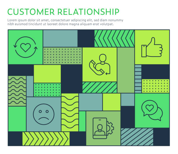 Bauhaus Style Customer Relationship Infographic Template Bauhaus Style Customer Relationship Infographic Template on multi colored background with line illustrations. better complaint stock illustrations