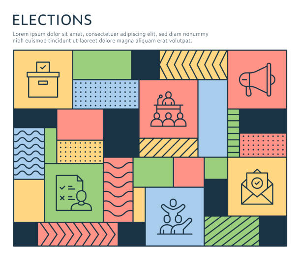 Bauhaus Style Elections Infographic Template Bauhaus Style Elections Infographic Template on multi colored background with line illustrations. gop debate stock illustrations