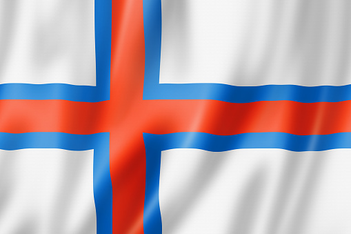 Faroe Islands flag, Denmark waving banner collection. 3D illustration
