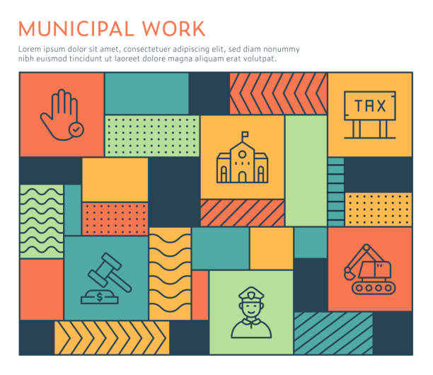 шаблон инфографики муниципальной работы в стиле баухаус - municipal facility stock illustrations