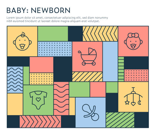 ilustrações de stock, clip art, desenhos animados e ícones de bauhaus style newborn baby infographic template - baby icons audio