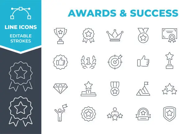 Vector illustration of Awards and Success - Line Icons. Editable Stroke. Vector Stock Illustration