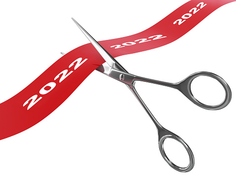 New year 2022 open scissors cut ribbon