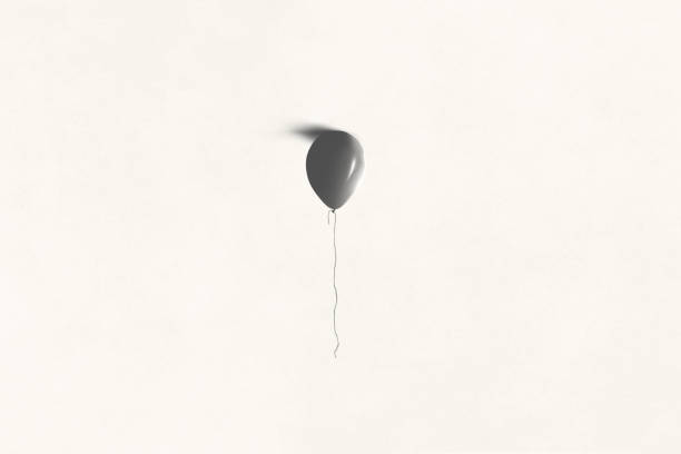 空の端に飛ぶ黒い気球のイラスト、超現実的な抽象的な限界の概念 - zero gravity illustrations点のイラスト素材／クリップアート素材／マンガ素材／アイコン素材