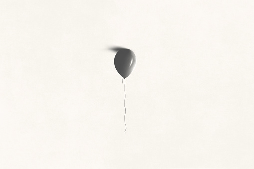 illustration of black balloon flying at the edge of the sky, surreal abstract limit concept