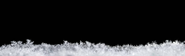 istock Natural snow texture with snowflakes close-up, isolated on black background with space for text on top. Template for holiday gift cards. Macro texture of snow. Big large size. 1344720953
