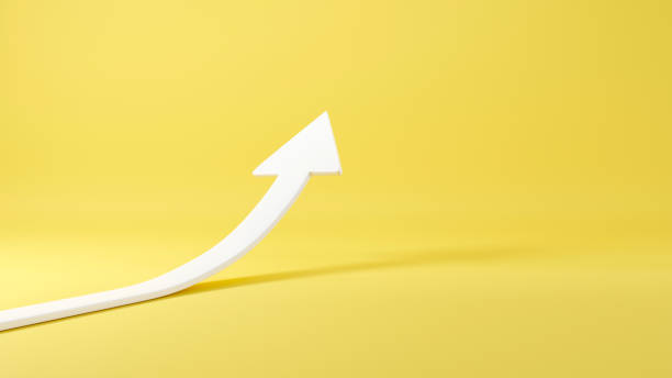 istock Rising arrow curve pointing up symbol with copy space, progress growth and success 1344722859