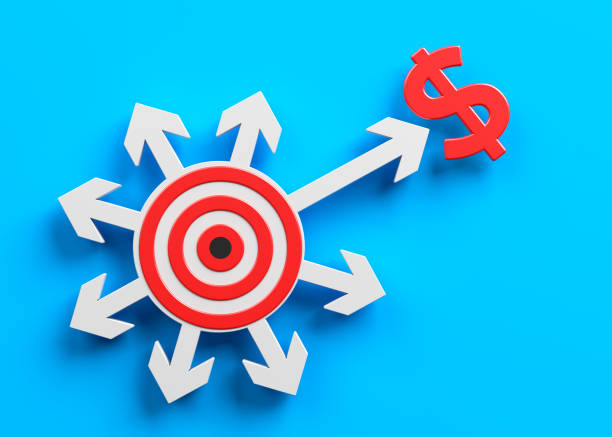 istock White and red-colored financial target icon and red-colored dollars symbol. 1344729527