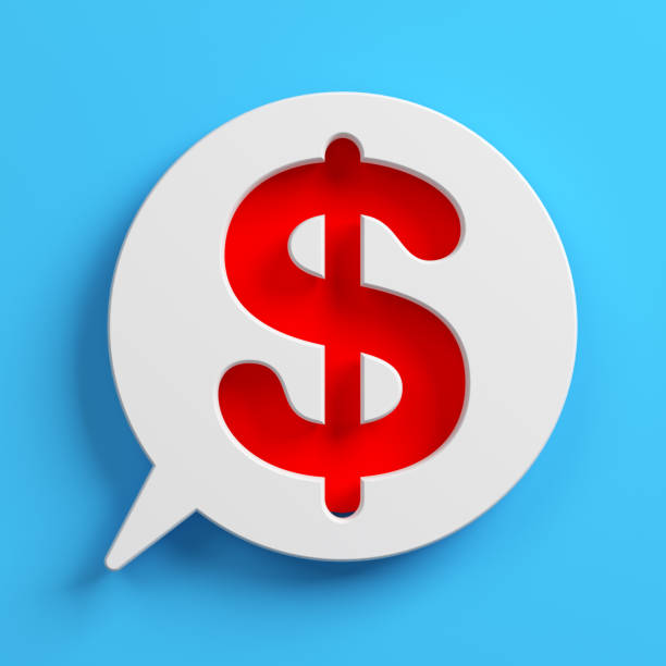 istock Red-colored dollar symbol and white-colored speech bubble. 1344730695