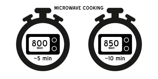 Vector illustration of Meal Timer symbol design. 5 minutes cook in boiling saucepan, fry pan,  microwave watt and oven cooker.