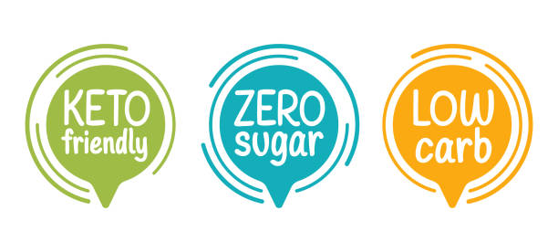 illustrazioni stock, clip art, cartoni animati e icone di tendenza di keto friendly, zero zucchero, basso contenuto di carboidrati - etichette alimentari - zero carb