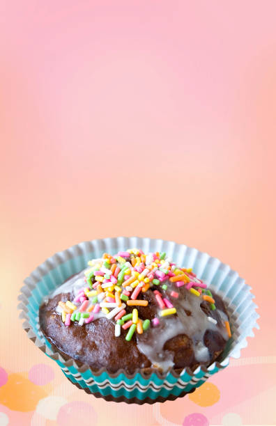 istock Close up Chocolate Cupcake on Pastel color Background with Copy space 1344733333