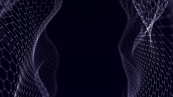 Network connection structure. Data transfer. Abstract background with interweaving of dots and lines. 3D