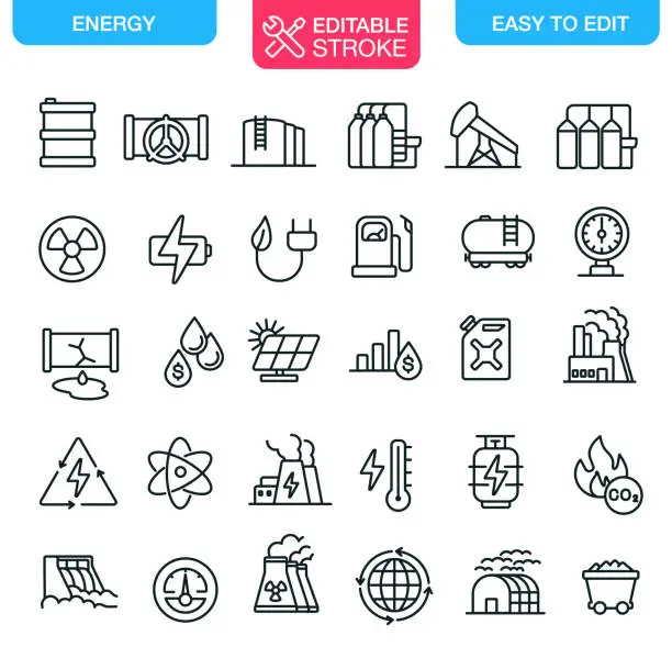 Vector illustration of Energy Icons Set Editable Stroke