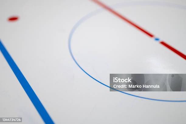 Selective Focus Closeup Of An Ice Hockey Analytics Chart With The Faceoff Point And The Blue Line Stock Photo - Download Image Now