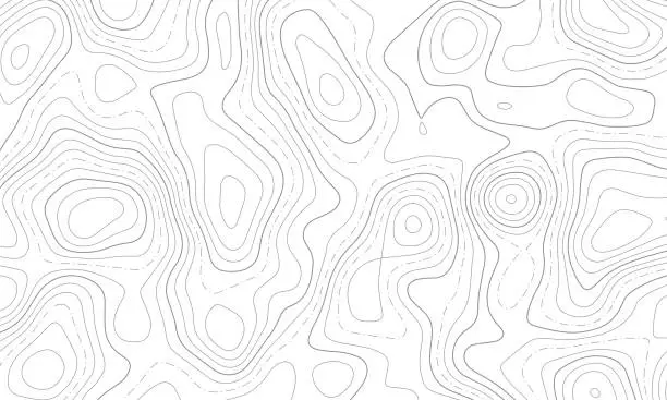 Vector illustration of Topographic line map patterns. Black Contour and texture geographic cartography terrain isolated on white drop. Horizontal banner. Vector illustration