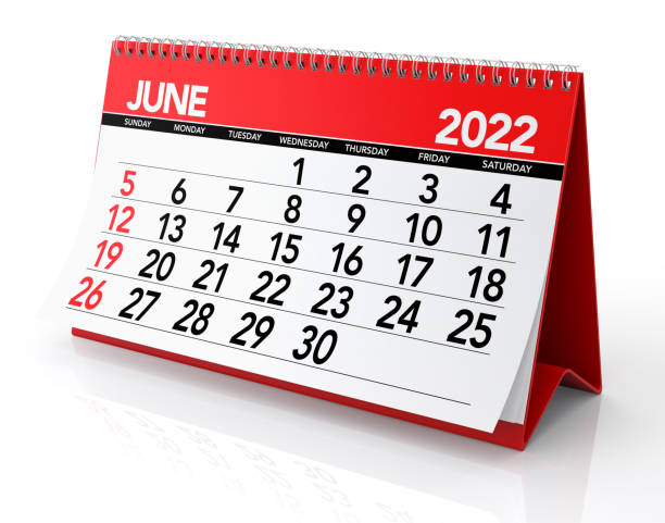 June 2022 Calendar June 2022 Calendar. Isolated on White Background. 3D Illustration june stock pictures, royalty-free photos & images