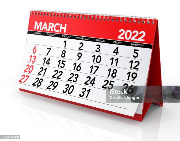 March 2022 Calendar Stock Photo - Download Image Now - March - Month, 2022, Calendar