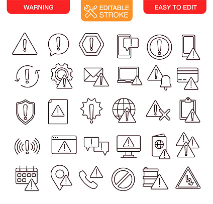 Danger and Warning Icons Set Editable Stroke. Vector illustration.
