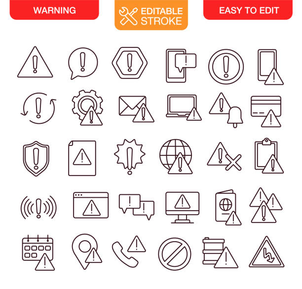 Danger and Warning Icons Set Editable Stroke Danger and Warning Icons Set Editable Stroke. Vector illustration. exclamation point stock illustrations