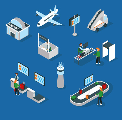 Isometric airport. Vector illustration.