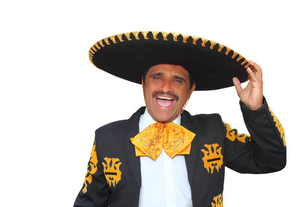 Charro mariachi portrait singing shout on white stock photo