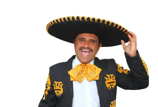 Charro mariachi man portrait shouting isolated on white