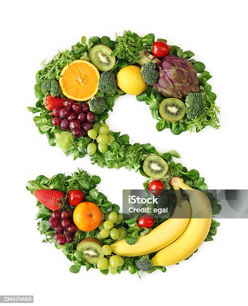 Fruit And Vegetable Alphabet Stock Photo - Download Image Now - Alphabet, Food, Letter - Document