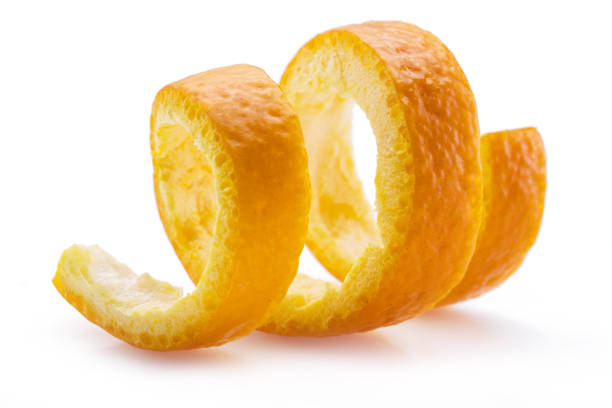 istock Orange peel or orange twist on white background. Close-up. 1344745032