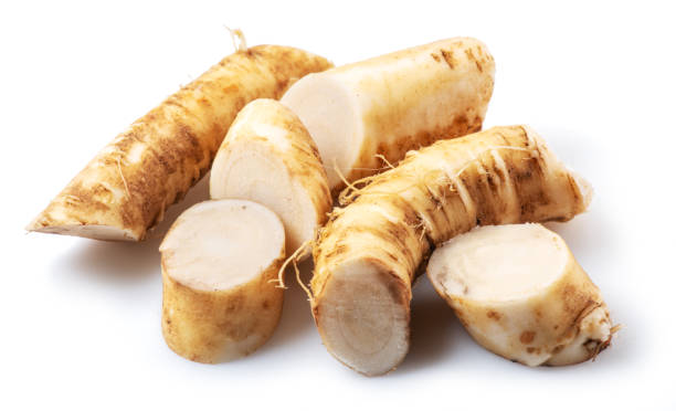 istock Horseradish roots close up isolated on white background. 1344745252