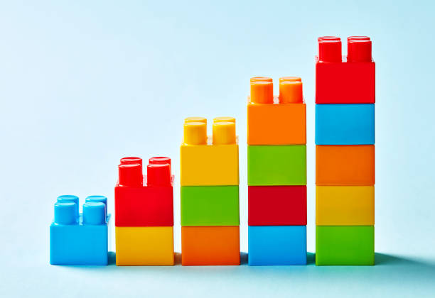Multi-colored toy blocks chart stock photo