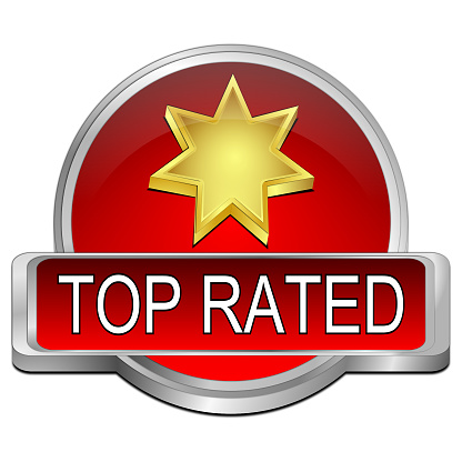 top rated button red - 3D illustration